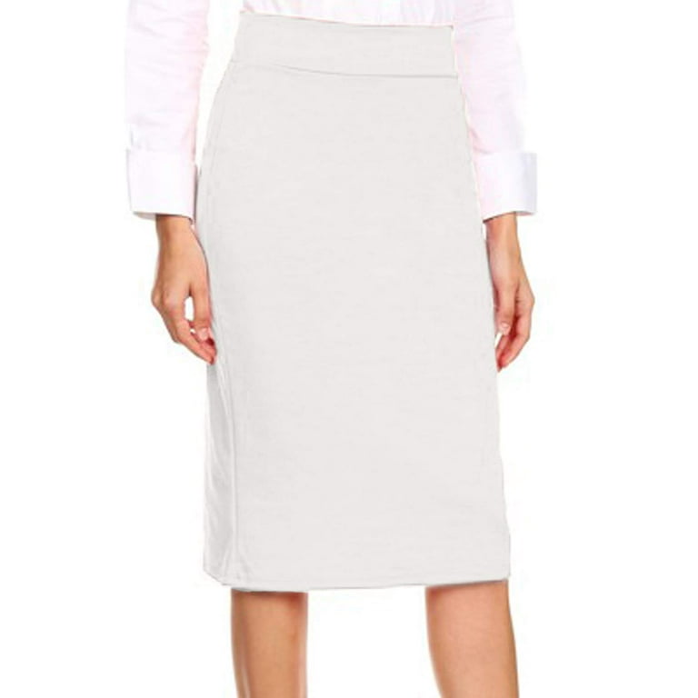White pencil skirt with elastic cheap waist