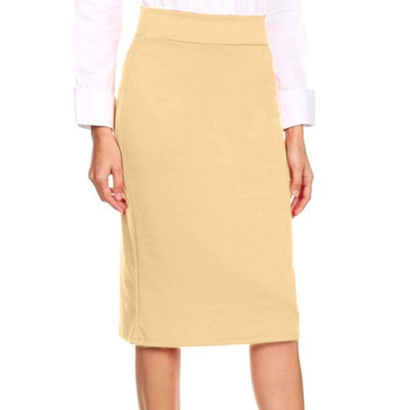 J. METHOD Women's Midi Skirt Basic Elastic Waist Knee Length Slim Fit Stretch Ponte Pencil Office Solid Skirts NEWSK40 Khaki XL