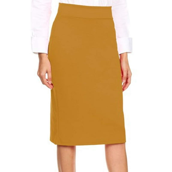 J. METHOD Women's Midi Skirt Basic Elastic Waist Knee Length Slim Fit Stretch Ponte Pencil Office Solid Skirts NEWSK40 Mustard S