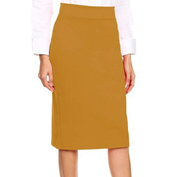 J. METHOD Women's Midi Skirt Basic Elastic Waist Knee Length Slim Fit Stretch Ponte Pencil Office Solid Skirts NEWSK40 Mustard XL