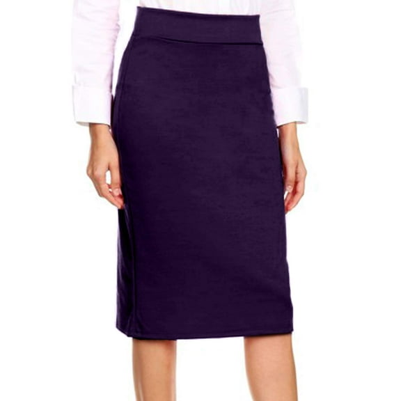 J. METHOD Women's Midi Skirt Basic Elastic Waist Knee Length Slim Fit Stretch Ponte Pencil Office Solid Skirts NEWSK40 Purple L