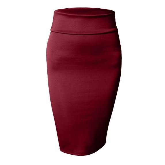 J. METHOD Women's Midi Skirt Stretch Knit Bodycon Slim Fit Office Elastic Waist Pencil Solid Skirts Made in USA NEWSK10 Burgundy XL