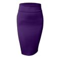 thumbnail image 1 of J. METHOD Women's Midi Skirt Stretch Knit Bodycon Slim Fit Office Elastic Waist Pencil Solid Skirts Made in USA NEWSK10 Dark Purple S, 1 of 5