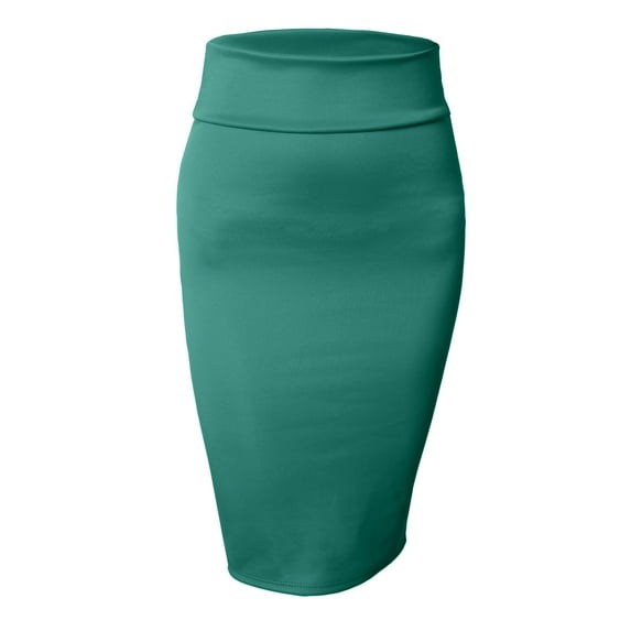 J. METHOD Women's Midi Skirt Stretch Knit Bodycon Slim Fit Office Elastic Waist Pencil Solid Skirts Made in USA NEWSK10 Jadegreen M