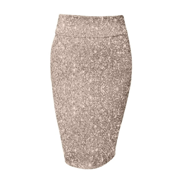 J. METHOD Women's Midi Skirt Stretch Knit Bodycon Slim Fit Office Elastic Waist Pencil Solid Skirts Made in USA NEWSK10 MetalGold L