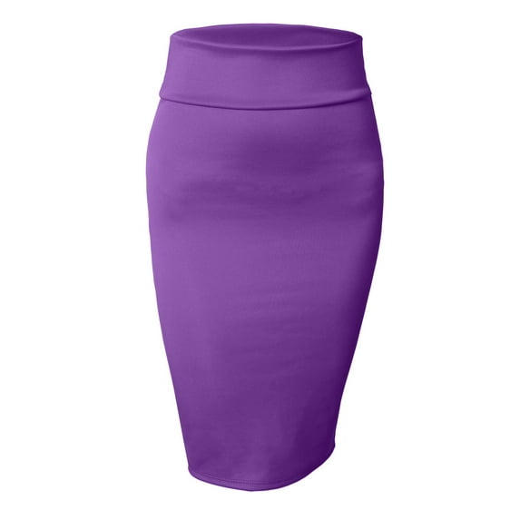 J. METHOD Women's Midi Skirt Stretch Knit Bodycon Slim Fit Office Elastic Waist Pencil Solid Skirts Made in USA NEWSK10 Purple S
