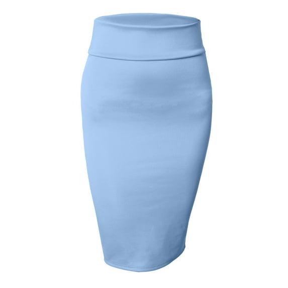 J. METHOD Women's Midi Skirt Stretch Knit Bodycon Slim Fit Office Elastic Waist Pencil Solid Skirts Made in USA NEWSK10 Sky Blue L