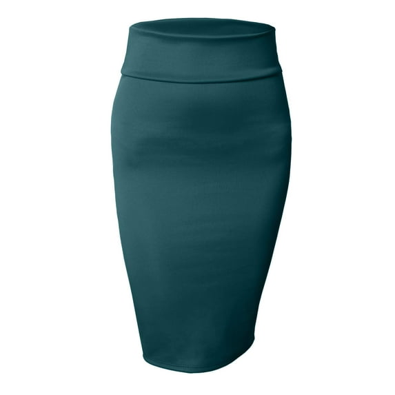 J. METHOD Women's Midi Skirt Stretch Knit Bodycon Slim Fit Office Elastic Waist Pencil Solid Skirts Made in USA NEWSK10 Teal L