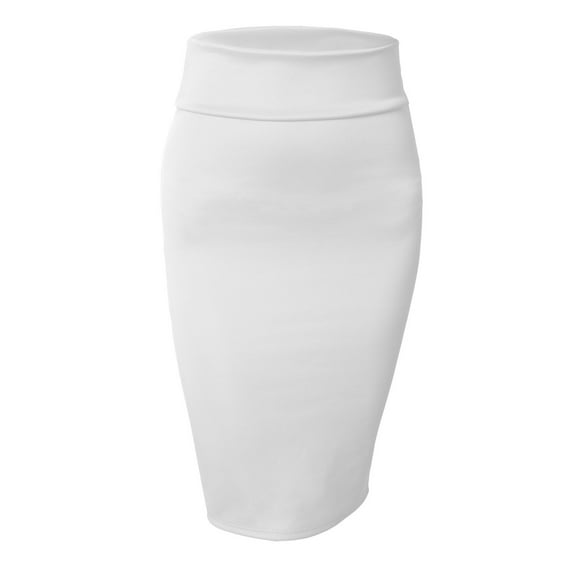 J. METHOD Women's Midi Skirt Stretch Knit Bodycon Slim Fit Office Elastic Waist Pencil Solid Skirts Made in USA NEWSK10 White M