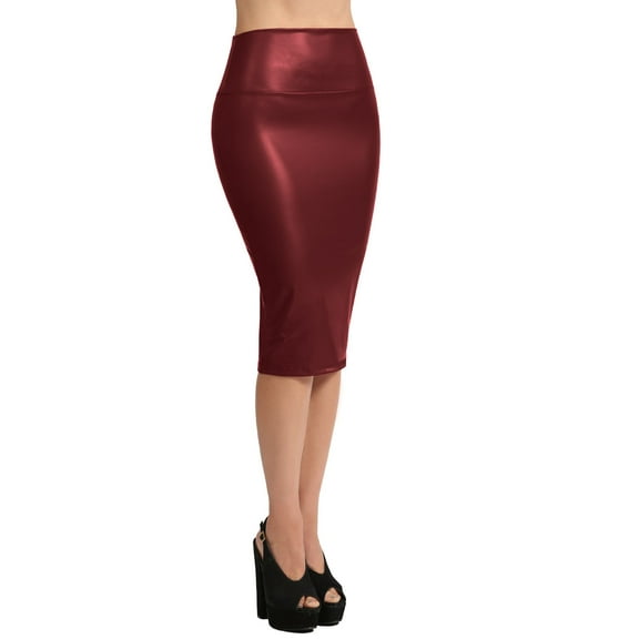 J. METHOD Women's Midi Skirt Stretch Knit Bodycon Slim Fit Office Elastic Waist Pencil Solid Skirts Made in USA NEWSK34 Burgundy L