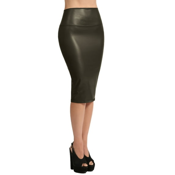 J. METHOD Women's Midi Skirt Stretch Knit Bodycon Slim Fit Office Elastic Waist Pencil Solid Skirts Made in USA NEWSK34 Olive M