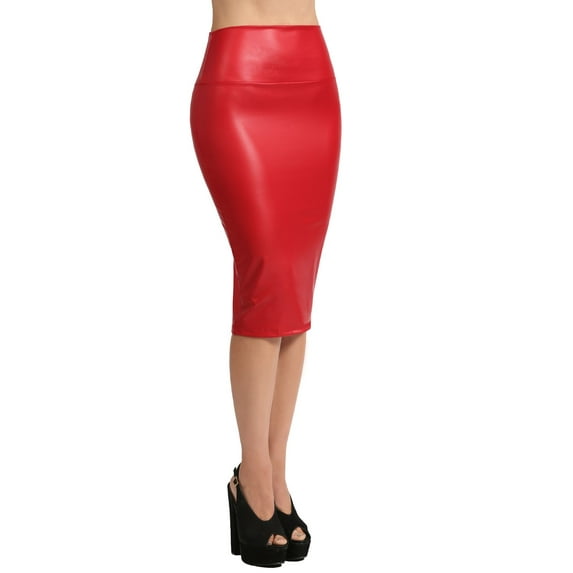 J. METHOD Women's Midi Skirt Stretch Knit Bodycon Slim Fit Office Elastic Waist Pencil Solid Skirts Made in USA NEWSK34 Red S