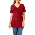 thumbnail image 1 of J. METHOD Women’s Mineral Wash Short Sleeve V-Neck Comfy T Shirts Casual Hip Length Top NEWT398 Cabernet XL, 1 of 5