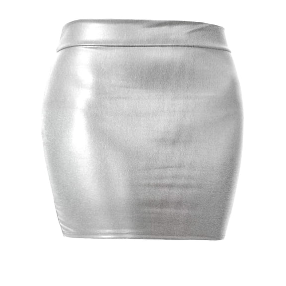 J. METHOD Women's Mini Skirt Stretch Knit Bodycon Slim Fit Pencil Solid Skirts Made in USA NEWSK09 Silver L