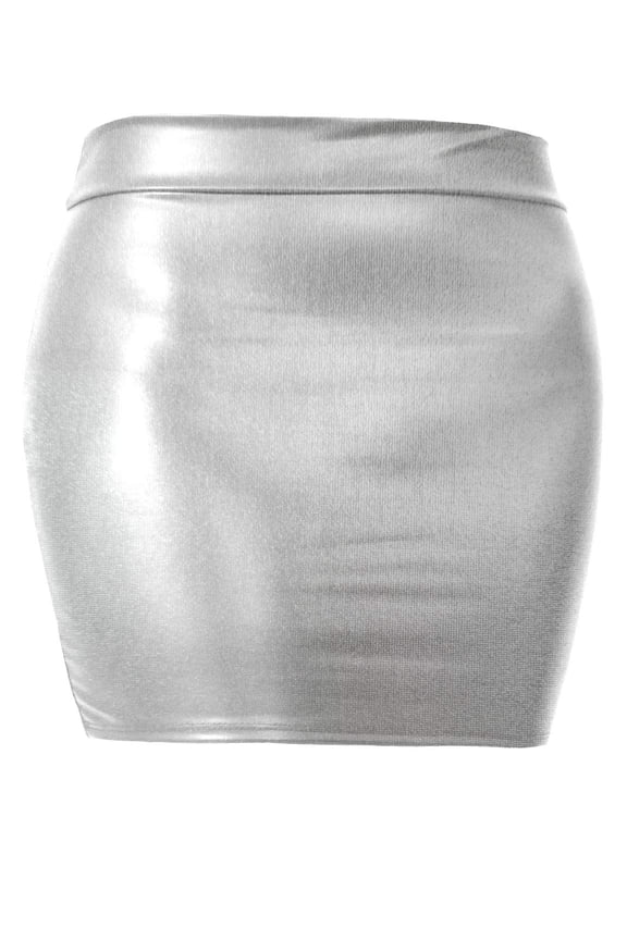 Women's Mini Skirt Stretch Knit Bodycon Slim Fit Pencil Solid Skirts Made in USA NEWSK09 Silver S