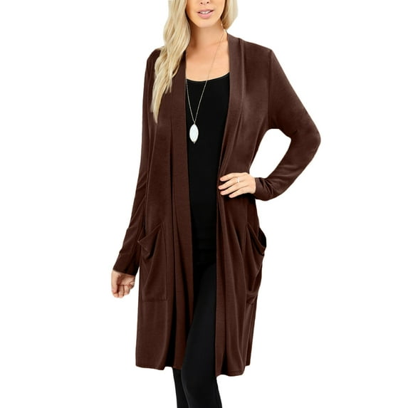 J. METHOD Women's Open Front Long Sleeve Cardigan Casual Basic Lightweight Soft Sweater with Slouchy Pockets NEWJ1440 Americano S