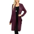 thumbnail image 1 of J. METHOD Women's Open Front Long Sleeve Cardigan Casual Basic Lightweight Soft Sweater with Slouchy Pockets NEWJ1440 Eggplant S, 1 of 5