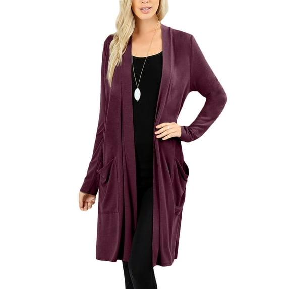 J. METHOD Women's Open Front Long Sleeve Cardigan Casual Basic Lightweight Soft Sweater with Slouchy Pockets NEWJ1440 Eggplant S