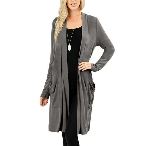 J. METHOD Women's Open Front Long Sleeve Cardigan Casual Basic Lightweight Soft Sweater with Slouchy Pockets NEWJ1440 Mid Grey 1X