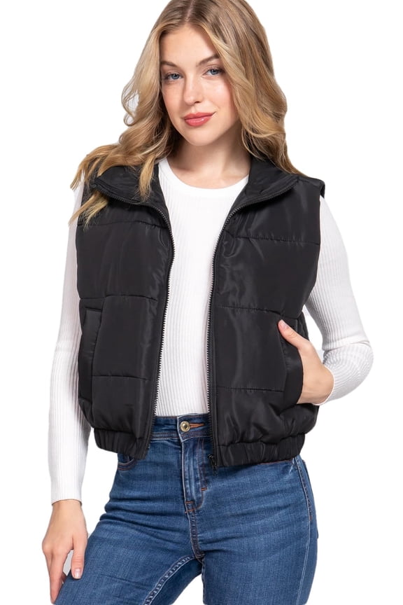 Women's Puffer Vest High Neck Sleeveless Zipper Clouser Padding Jacket with Pockets Warm Outerwear