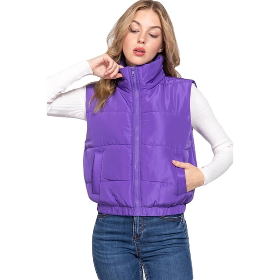 J. METHOD Women's Puffer Vest High Neck Sleeveless Zipper Clouser Padding Jacket with Pockets Warm Outerwear
