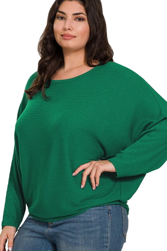 Women's Pullover Sweater - Batwing Long Sleeve Boat Neck Ribbed Soft Knit Top S-3XL