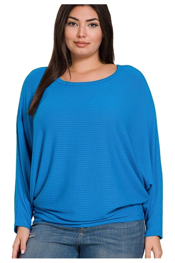 Women's Pullover Sweater - Batwing Long Sleeve Boat Neck Ribbed Soft Knit Top S-3XL