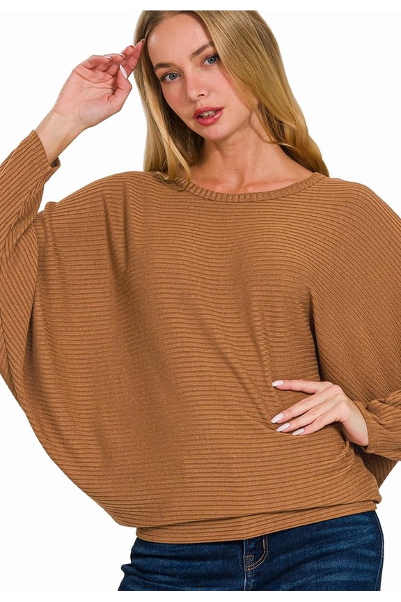 Women's Pullover Sweater - Batwing Long Sleeve Boat Neck Ribbed Soft Knit Top S-3XL