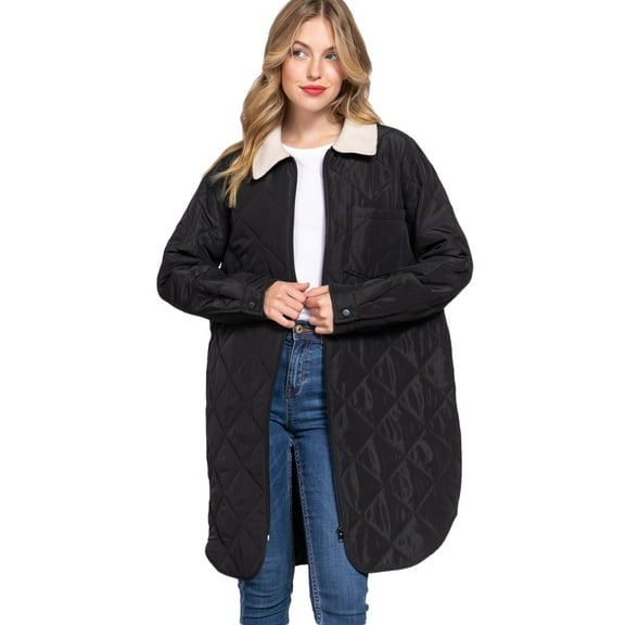J. METHOD Women's Quilted Jacket Casual Long Sleeve Zipper Clouser Puffer Long Coat Outerwear