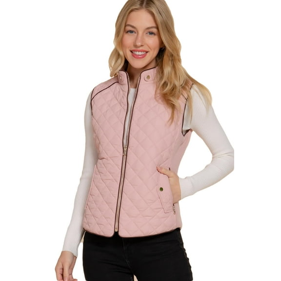 J. METHOD Women’s Quilted Vest – Lightweight Sleeveless Full Zip Up Casual Stand Collar Padding Gilet Jacket with Pockets