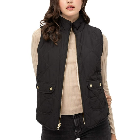 J. METHOD Women’s Quilted Vest Reversible Lightweight Sleeveless Full Zip Up Faux Fur Lining Gilet Jacket with Pockets NEWV44 Black S