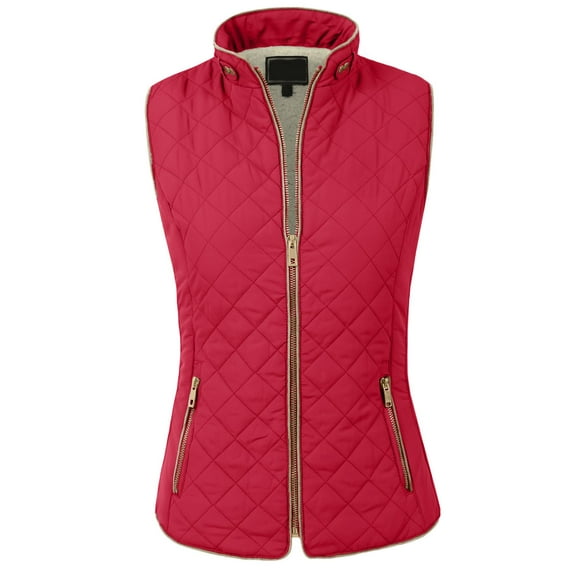 J. METHOD Women’s Quilted Vest Reversible Lightweight Sleeveless Full Zip Up Faux Fur Lining Gilet Jacket with Pockets NEWV44 Carmine 3XL