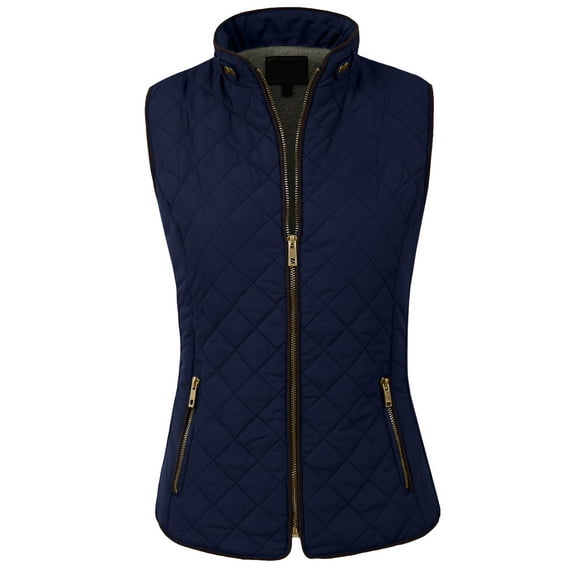 J. METHOD Women’s Quilted Vest Reversible Lightweight Sleeveless Full Zip Up Faux Fur Lining Gilet Jacket with Pockets NEWV44 Navy S