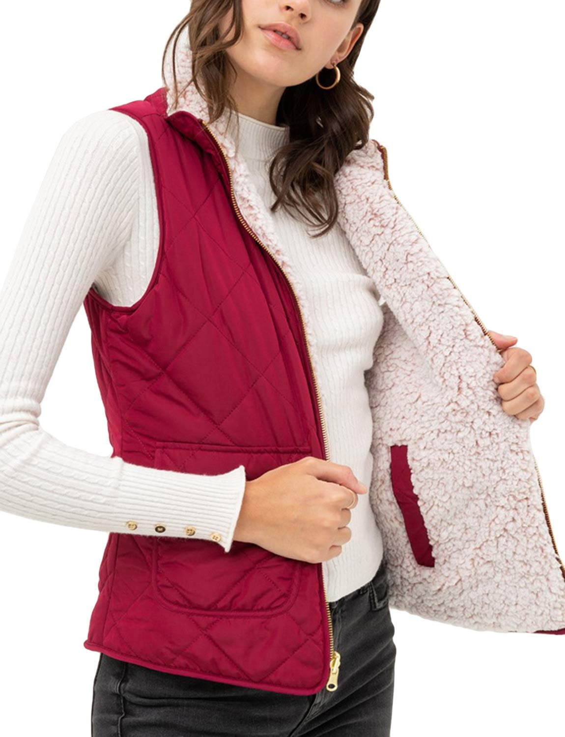 J. METHOD Women s Quilted Vest Reversible Lightweight Sleeveless
