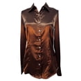 thumbnail image 1 of J. METHOD Women's Satin Button Down Shirt Long Cuff Sleeve Collar Silky Office Work Formal Casual Blouse Top NEWT74 Brown S, 1 of 2