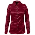 thumbnail image 1 of J. METHOD Women's Satin Button Down Shirt Long Cuff Sleeve Collar Silky Office Work Formal Casual Blouse Top NEWT74 Burgundy 3X, 1 of 7