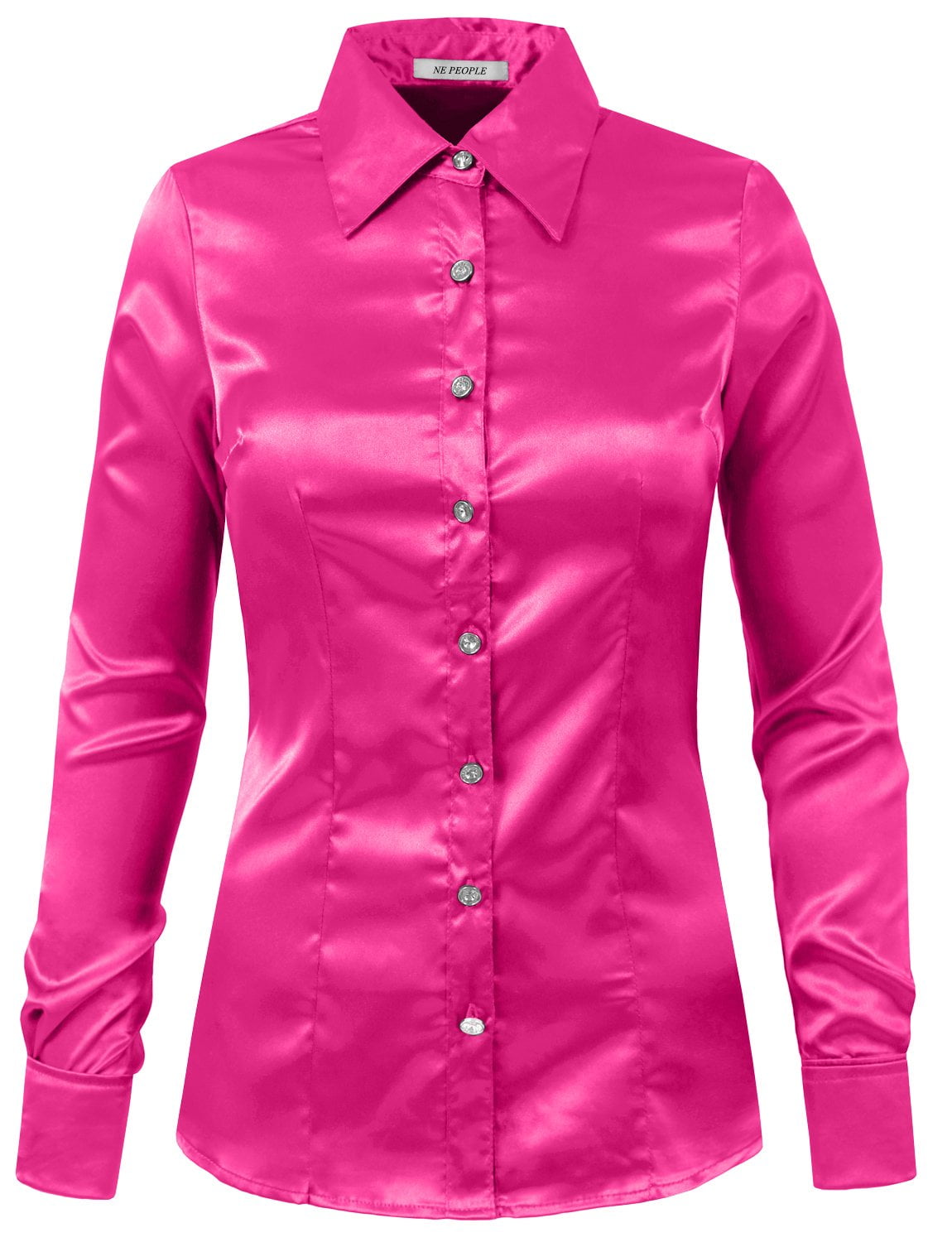 J. METHOD Women's Satin Button Down Shirt Long Cuff Sleeve Collar Silky ...