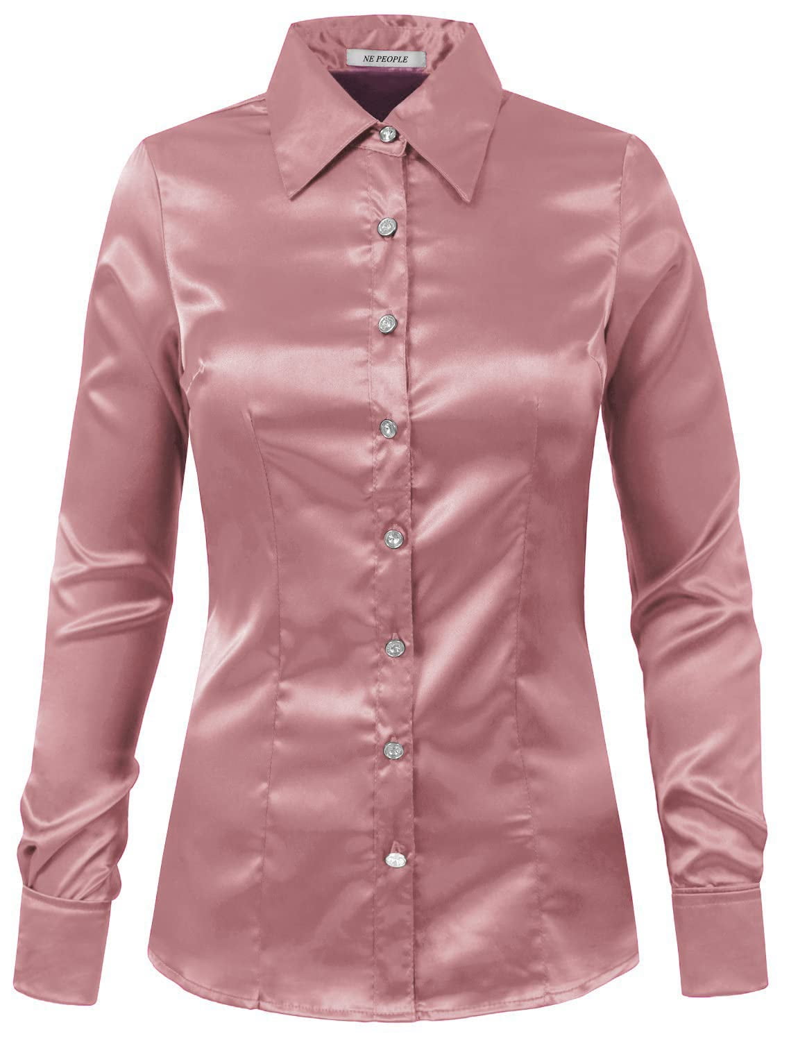 J. METHOD Women's Satin Button Down Shirt Long Cuff Sleeve