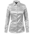 thumbnail image 1 of J. METHOD Women's Satin Button Down Shirt Long Cuff Sleeve Collar Silky Office Work Formal Casual Blouse Top NEWT74 White 1X, 1 of 7