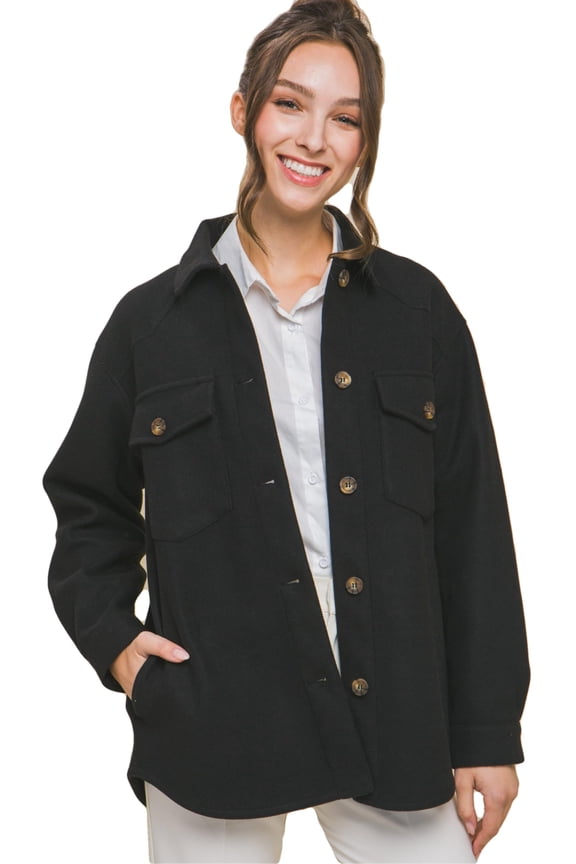 Women’s Shirts Jacket Casual Button Down Long Sleeve Oversized Shacket with Chest Pockets