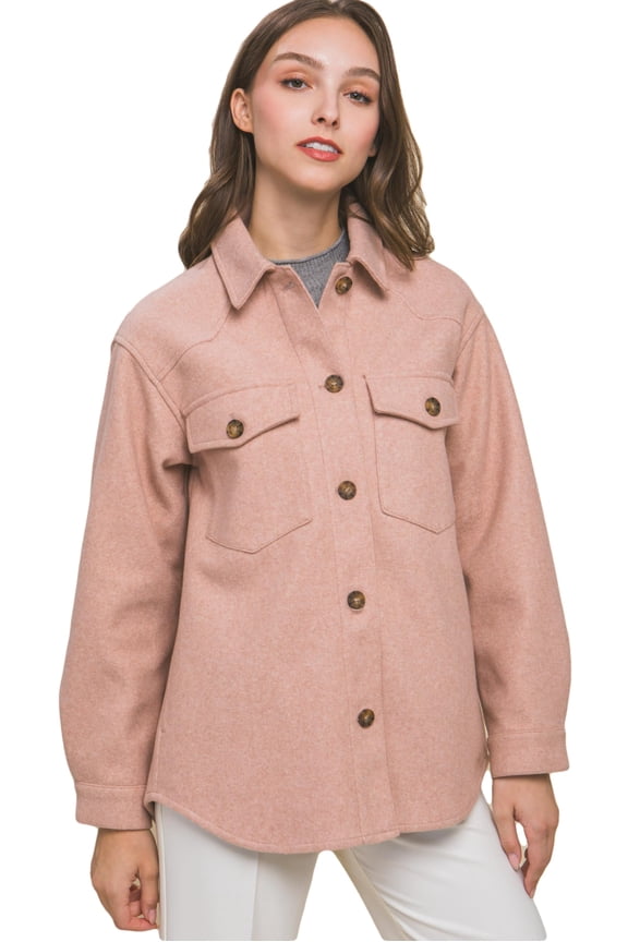 Women’s Shirts Jacket Casual Button Down Long Sleeve Oversized Shacket with Chest Pockets