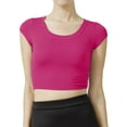 thumbnail image 1 of J. METHOD Women's Short Sleeve Scoop Neck Crop Top Solid Basic Casual Cropped T Shirts NEWT18 Fuchsia S, 1 of 6