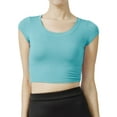 thumbnail image 1 of J. METHOD Women's Short Sleeve Scoop Neck Crop Top Solid Basic Casual Cropped T Shirts NEWT18 Light Blue L, 1 of 6