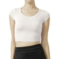 thumbnail image 1 of J. METHOD Women's Short Sleeve Scoop Neck Crop Top Solid Basic Casual Cropped T Shirts NEWT18 Off White M, 1 of 6