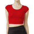 thumbnail image 1 of J. METHOD Women's Short Sleeve Scoop Neck Crop Top Solid Basic Casual Cropped T Shirts NEWT18 Red M, 1 of 6