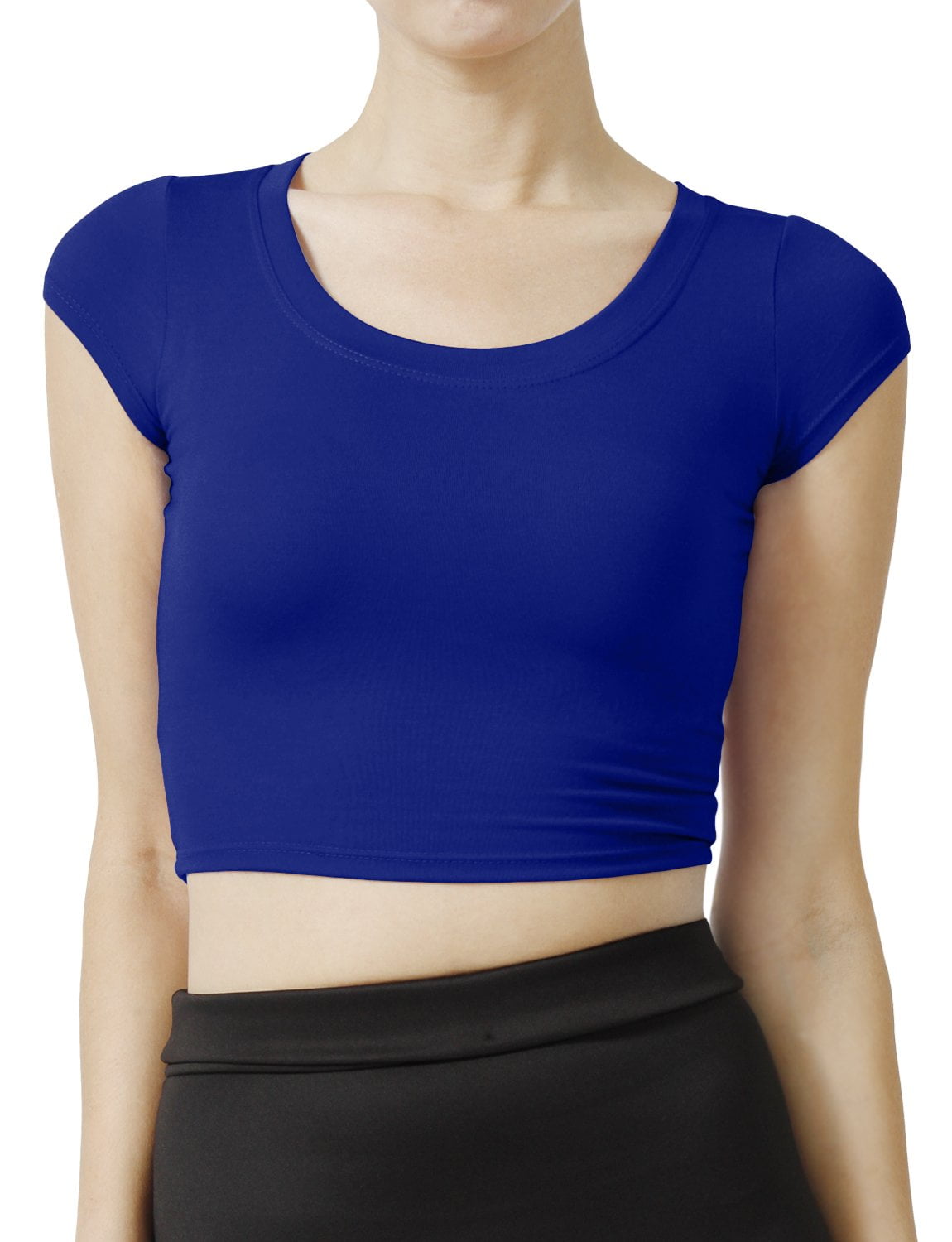 J. METHOD Women's Short Sleeve Scoop Neck Crop Top Solid Basic