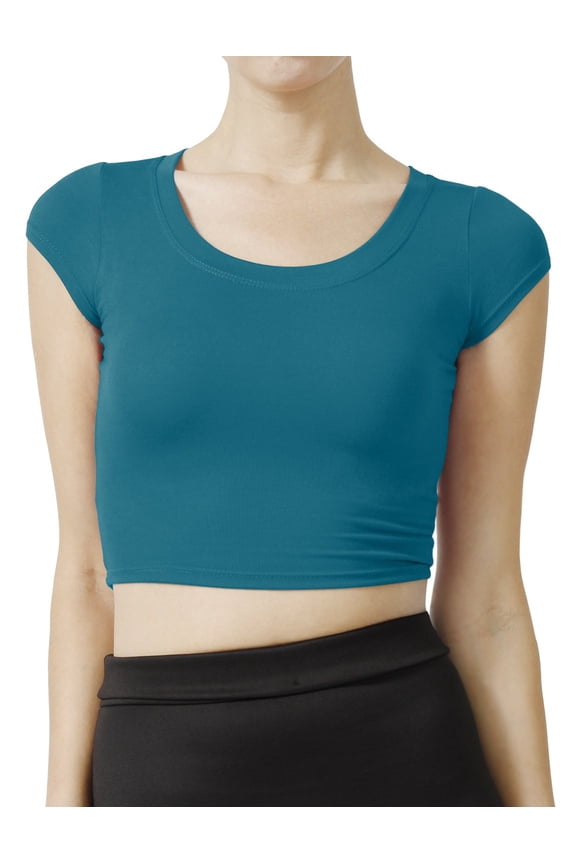 Women's Short Sleeve Scoop Neck Crop Top Solid Basic Casual Cropped T Shirts NEWT18 Teal S