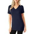 thumbnail image 1 of J. METHOD Women's Short Sleeve V-Neck T Shirts Premium Comfy Basic Daily Hip Length Tops NEWT413 Navy L, 1 of 4