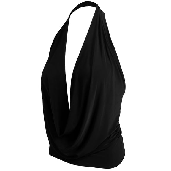 J. METHOD Women's Sleeveless Halter Neck Lightweight Low Cut Deep V Neck Sexy Draped Backless Top Blouse NEWT07 Black L