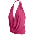 thumbnail image 1 of J. METHOD Women's Sleeveless Halter Neck Lightweight Low Cut Deep V Neck Sexy Draped Backless Top Blouse NEWT07 Fuchsia L, 1 of 6